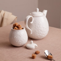 Сахарница с крышкой, 10 х 13 см, фарфор, белый, рельеф, серия English gardens, LIBERTY JONES, Китай_00820690050171893808.jpg