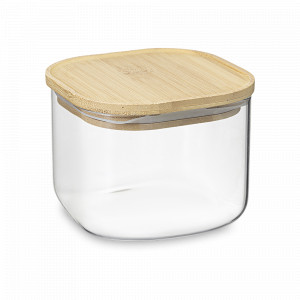 Банка квадратная для хранения, 1 л, боросиликатное стекло, бамбук, прозрачный, серия Glass Bamboo, SMART SOLUTIONS, Россия, Банки для хранения чая