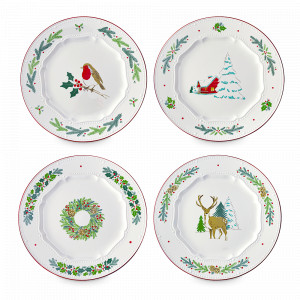 Набор из 4-х закусочных тарелок Nordic winter, 23 см, фарфор, белый, декор, серия New Year Essential, TKANO, Китай, Тарелки