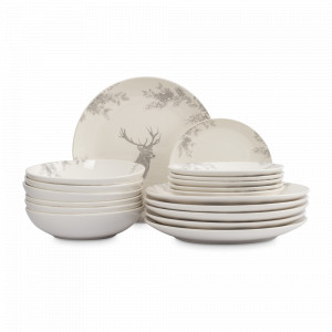 Сервиз обеденный на 6 персон «Олень и шишки», 18 предметов, керамика, белый, декор, серия Maral, ANNA LAFARG, Китай, Наборы обеденных тарелок