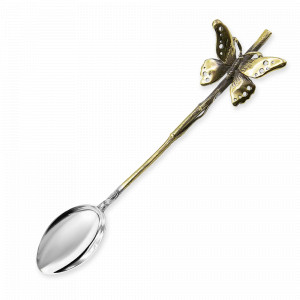 Ложка кофейная «Бабочка 4», латунь с посереб.яблочком, серия Летний сад, Кольчугинский Мельхиор, Россия, Отдельные предметы