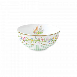 Салатник порционный Кролики и цветы, 15 см, 600 мл, фарфор, белый, декор, серия Happy Easter, EASY LIFE (R2S), Италия, Салатники