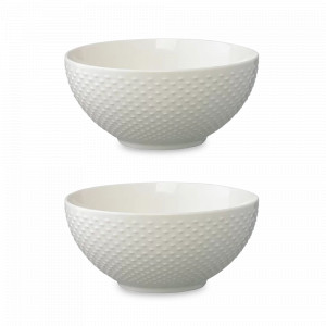 Набор салатников, 2 предмета, 16 см, 650 мл, фарфор, белый, рельеф, серия Essential, TKANO, Россия, Наборы тарелок для кухни