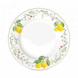 Тарелка обеденная, 26.5 см, фарфор, белый, декор, серия Цветы и лимоны, EASY LIFE (R2S), Италия, EASY LIFE R2S (Италия)