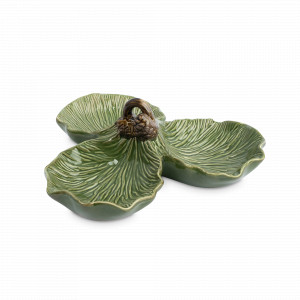 Менажница 3 секции «Шишки на еловой ветке», 23 см, керамика, зеленый, рельеф, серия New Year, ANNA LAFARG, Китай, НОВИНКИ