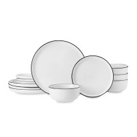 Сервиз обеденный на 4 персоны, 12 предметов, фарфор, белый, черный, серия Mikasa Luxe Deco, KITCHEN CRAFT, Великобритания