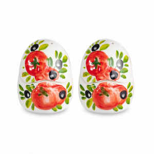 Набор для соли и перца, 8 см, керамика, белый, декор, серия Томаты и оливки, EDELWEISS, Италия, Керамические солонки