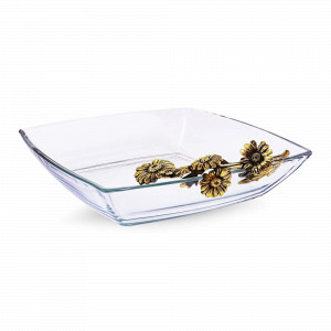 Салатник «Ромашки», латунь, стекло, 19 х 4 см, серия Летний сад, Кольчугинский Мельхиор, Россия, Салатники квадратные