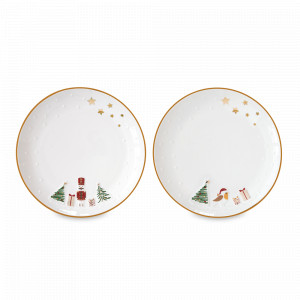 Набор из 2-х десертных тарелок Nutcracker &amp; Bird, 16 см, фарфор, серия Let It Snow, EASY LIFE (R2S), Италия, Новогодняя коллекция