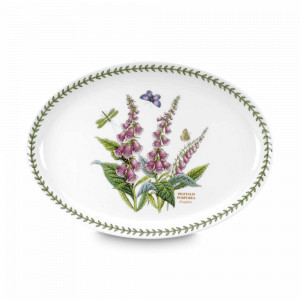 Блюдо овальное «Наперстянка», 33 см, фаянс, белый, декор, серия Botanic Garden, PORTMEIRION, Великобритания, Английский фарфор