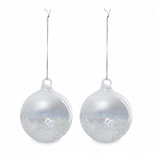 Украшение новогоднее - подвес Шар с изморозью, 2 предмета, 8 см, стекло, перламутр, серия New Year, ANNA LAFARG, Китай, Новогодний Декор ANNA LAFARG