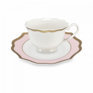 Пара чайная Rosa, 200 мл, костяной фарфор, позолота, розовый, серия Ionica, LE COQ, Италия, Чайные пары