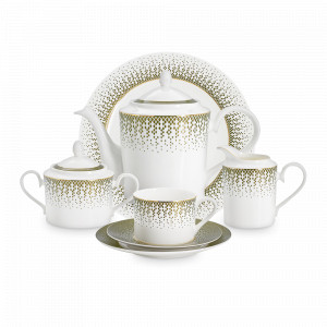 Сервиз чайный на 12 персон Virtus, 40 предметов, фарфор, бело-зеленый с золотистым кантом, серия Emily, ANNA LAFARG, Китай, Скидка до -20% на бренд ANNA LAFARG