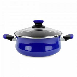 Кастрюля низкая с крышкой, 24 см, 4.5 л, сталь, стеклоэмаль, синий, серия Danubio, VITRINOR, Испания, Кастрюли с антипригарным покрытием