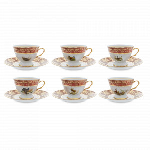 Набор из 6-ти кофейных пар мокко Охота, 100 мл, фарфор, красный, серия Мария-Тереза, REPAST, Чехия, Мария-Тереза REPAST