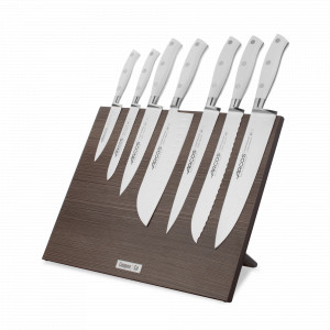 Набор кухонных ножей, 7 штук, на магнитной композитной подставке (темное дерево),серия Riviera Blanca, ARCOS, Испания, Набор ножей накири