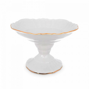 Блюдо для фруктов на ножке, 25 см, фарфор, белый, золотой, серия Белый узор, BERNADOTTE, Чехия, Этажерки и вазы для фруктов