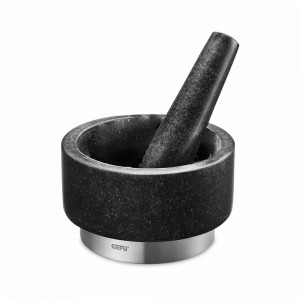 Ступка с пестиком X-Plosion, 14 х 8 см, гранит, нержавеющая сталь, черный, GEFU, Германия, GEFU (Германия)