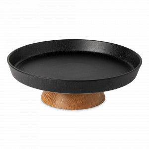 Блюдо круглое на ножке Carbon Black, 33 см, керамика, дерево, черный, серия Boutique, COSTA NOVA, Португалия, Блюда для торта, десерта