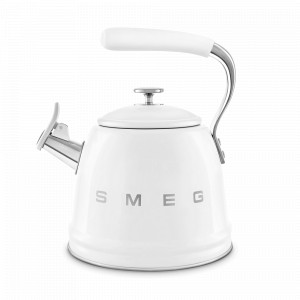 Чайник со свистком, 2.3 л, нержавеющая сталь, белый, SMEG, Италия, Посуда из нержавеющей стали