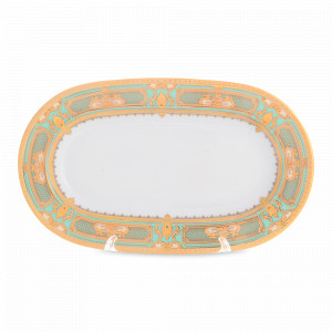 Блюдо овальное Seladon Gold, 24 х 14 см, фарфор, оливковый, золотой, серия Constanza Donna, FALKENPORZELLAN, Германия, Блюда из фарфора