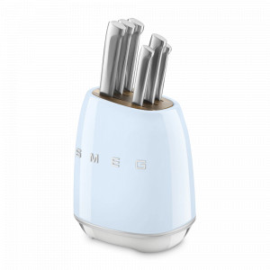 Набор из 6-ти ножей на подставке, нержавеющая сталь, пластик, пастельный голубой, SMEG, Италия, Набор ножей