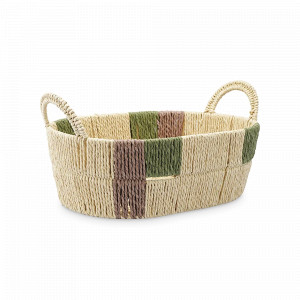 Корзина плетеная овальная Bodhran Nature, размер M, шпагат, металл, бежевый, зеленый, серия Ethnic, TKANO, Россия, Органайзеры для хранения