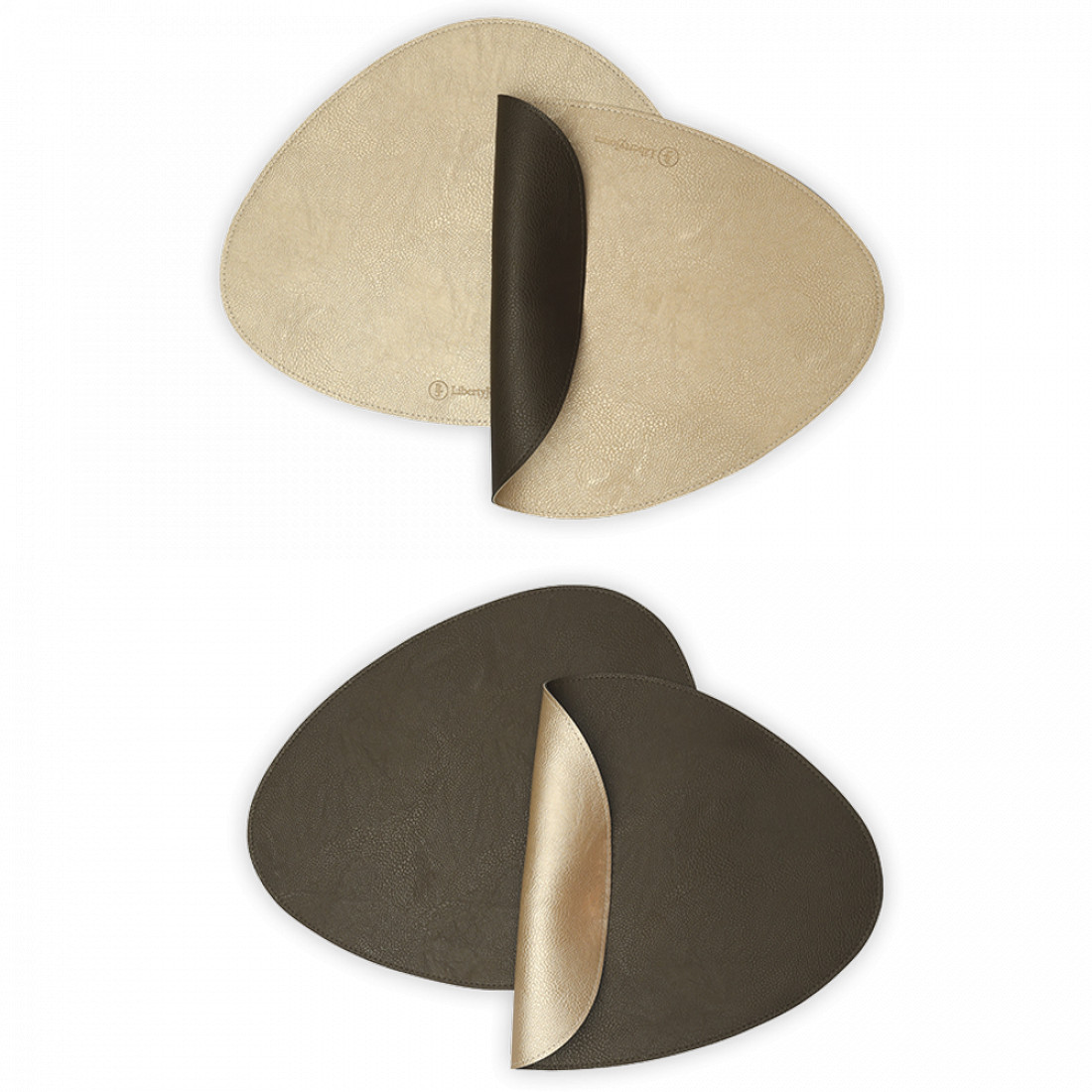 Набор из 4-х двухсторонних сервировочных салфеток, 33 х 41 см, экокожа ПВХ, коричневый/карамельный, серия Drops, LIBERTY JONES, Китай