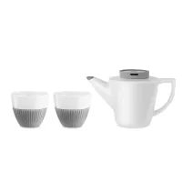 Набор чайный 3 предмета, на 2 персоны, фарфор, силикон, нержавеющая сталь, белый, серый, серия Infusion, VIVA Scandinavia, Дания, 