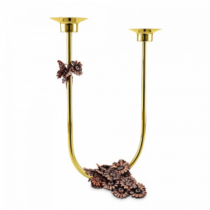 Подсвечник на 2 свечи «Летний сад», медь, латунь, золотистый, серия Летний сад, Кольчугинский Мельхиор, Россия, Подарки и сувениры Кольчугинский мельхиор