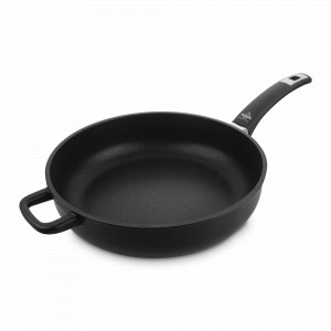 Сковорода глубокая для индукционных плит с антипригарным покрытием, 28 см, литой алюминий с алмазным порошком, черный, серия Diamant Plus, OLYMPIA, Италия, OLYMPIA (Италия)