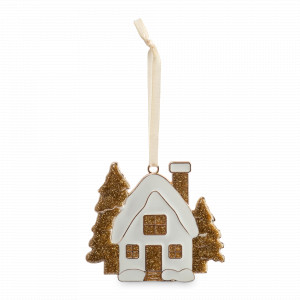 Украшение новогоднее - подвес Домик с елками, 8 см, металл, золотистый, серия New Year, ANNA LAFARG, Китай, New Year ANNA LAFARG