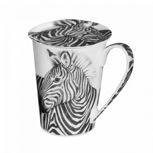 Кружка с крышкой, 450 мл, костяной фарфор, белый, черный, серия Wild Spirit, TAITU, Италия, Кружки с крышкой