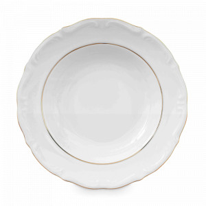 Тарелка суповая, 22.5 см, фарфор, белый, золотая отводка, серия Classic, REPAST, Чехия, Тарелки REPAST