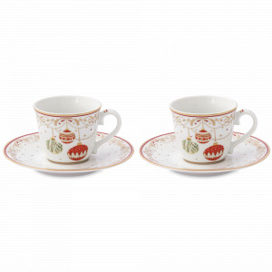 Набор из 2-х кофейных пар Новогодние шары, 80 мл, фарфор, белый, декор, серия Christmas Eve, EASY LIFE (R2S), Италия, Кофейные пары