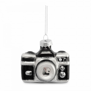 Украшение новогоднее - подвес Фотоаппарат, 7 х 5 см, стекло, черно-белый, серия New Year, ANNA LAFARG, Китай, НОВИНКИ