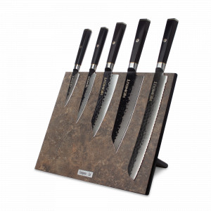 Набор кухонных ножей, 5 штук, на магнитной подставке, серия Black Damascus, HEIMCUT, Россия, Скидки до -25% на ножи HEIMCUT