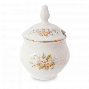 Горчичница с крышкой, 150 мл, фарфор, белый, декор, серия Зеленый цветок, BERNADOTTE, Чехия, Соусники