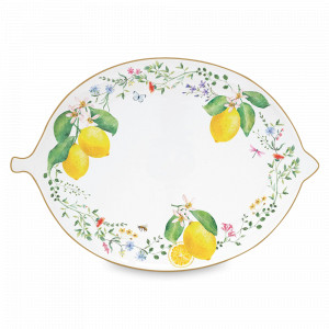 Блюдо овальное Лимон, 30 х 21.5 см, фарфор, белый, декор, серия Цветы и лимоны, EASY LIFE (R2S), Италия, Блюда сервировочные