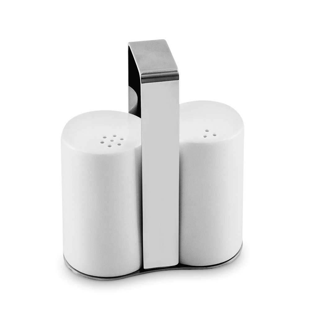 Набор из солонки и перечницы на подставке, 10.5 см, нержавеющая сталь 18/10, фарфор, серия NewPort, GUY DEGRENNE, Франция