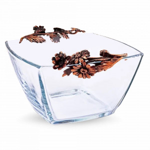 Салатник с двумя ручками «Ромашки», медь, стекло, 12.5 х 7 см, серия Летний сад, Кольчугинский Мельхиор, Россия, Стеклянные салатники