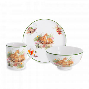 Набор детской посуды Лисята, 3 предмета, керамика, белый, декор, серия Imari, ANNA LAFARG, Китай, Посуда для детского праздника