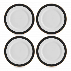 Набор из 4-х обеденных тарелок, 27.5 см, фарфор, белый, черный, серия Mikasa Luxe Deco, KITCHEN CRAFT, Великобритания, Тарелки обеденные