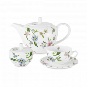 Сервиз чайный на 6 персон Provence, 14 предметов, костяной фарфор, белый, декор, серия Emily, ANNA LAFARG, Китай, Китайский фарфор