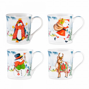 Набор кружек «Noel Веселые деньки», 4 предмета, 9 см, фарфор, декор, LAMART, Италия, Наборы кружек
