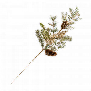 Декор - ветка декоративная «Золотые ягоды», 62 см, пластик, шишки, зеленый, золотистый, серия New Year, ANNA LAFARG, Китай, Новогодний Декор ANNA LAFARG