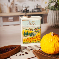 Бутылка для масла Sunflowers, 500 мл, керамика, белый, декор, серия Oliere in Fiore, NUOVA CER, Италия_00819860070505138942.jpg