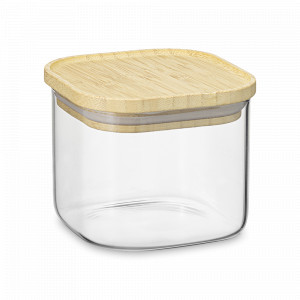 Банка квадратная для хранения, 0.6 л, боросиликатное стекло, бамбук, прозрачный, серия Glass Bamboo, SMART SOLUTIONS, Россия, Банки для хранения чая
