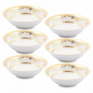 Набор из 6-ти порционных салатников Cream Gold, 14 см, фарфор, кремовый, золотой, серия Constanza 9077, FALKENPORZELLAN, Германия, Наборы фарфоровых салатников