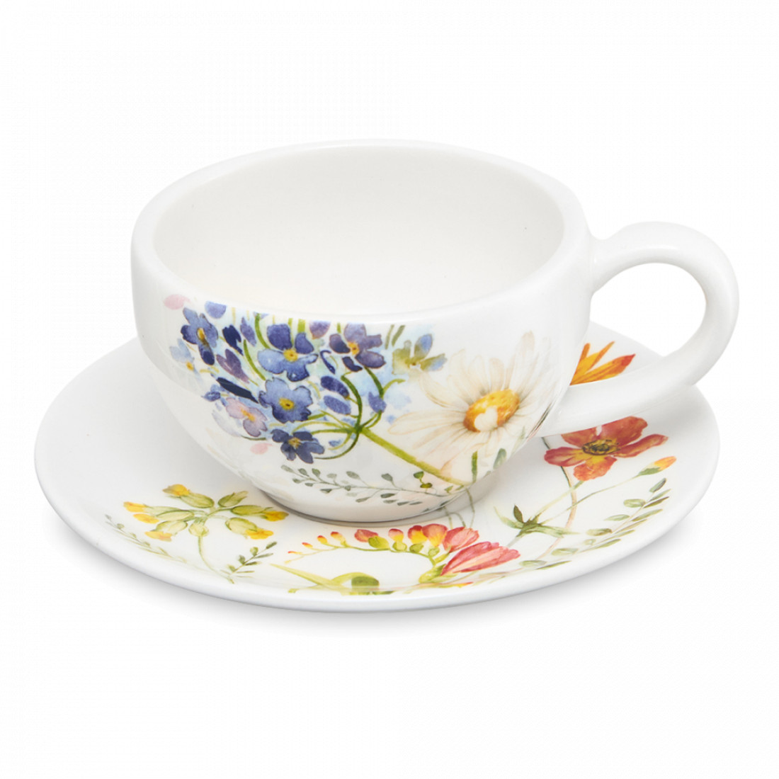 Пара чайная, 320 мл, керамика, белый, декор, серия Полевые цветы, DECOR DE TABLE, Россия